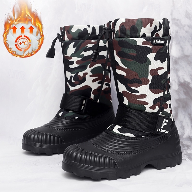 Men's Camo Winter Snow Boots with Waterproof Upper and Plush Lining - Durable Non-Slip Sole, Adjustable Strap, Ideal for Outdoor Activities