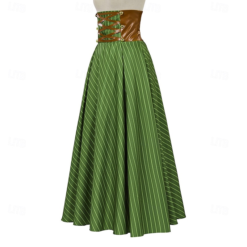 Punk & Gothic Medieval Renaissance Skirt Cosplay Costume Maxi Skirt Stripes Fancy Dress Women's Celtic Pirate Fantasy Masquerade Carnival Casual Daily Adults' Skirt Spring & Summer3