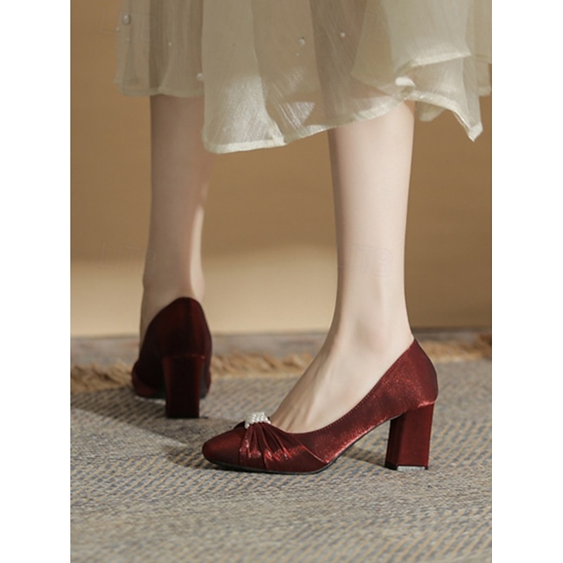 Women's Elegant Pearl-Embellished Block Heel Pumps – Perfect for Weddings, Formal Events, and Evening Wear 9