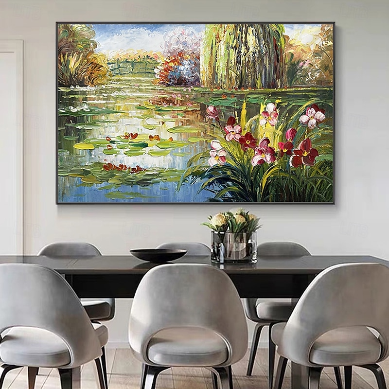 Mintura Handmade Lotus Oil Paintings On Canvas Modern Wall Art Room Decoration Flowers Landscape Picture For Home Decor Rolled Frameless Unstretched Painting4