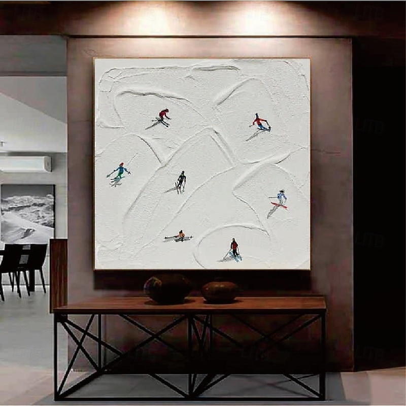 Ski Sport Canvas Painting handmade Winter Decor Texture skiing oil painting Hand painted Wall Art christmas Gift Skier on Snowy Mountain Art painting White Snow Skiing Art painting wall Decor3