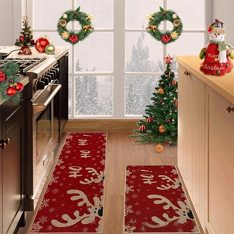 Christmas Reindeers Area Rug Kitchen Mat Non-Slip Oil Proof Floor Mat Livingroom Rug Indoor Outdoor Mat Bedroom Decor Bathroom Mat Entrance Rug Door Mat3