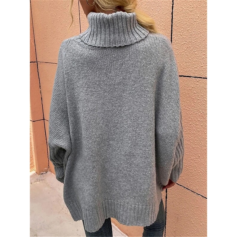 Women's Sweater Casual Soft Pure Color Ribbed Turtleneck Knitted Long Sleeve Regular Tops Knit Outdoor Daily Weekend Green Khaki Fall Winter3