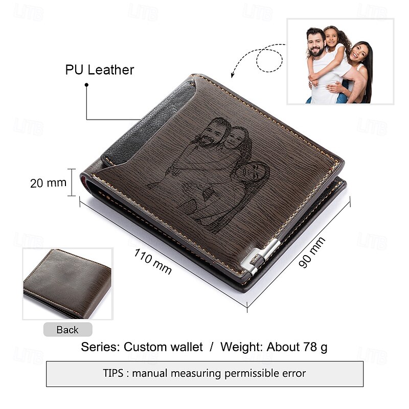 Personalized Photo Leather Wallet Custom Best Gift for Dad, Engraved Bifold Wallet for Men, Husband, Son, Birthday, Christmas, Anniversary, Wedding Gift2