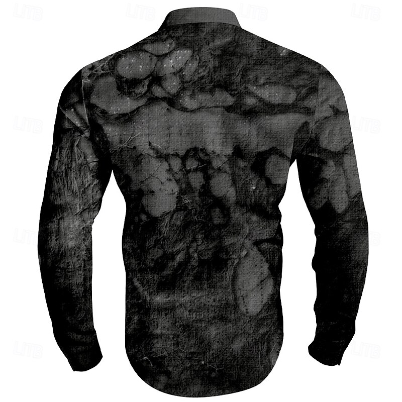 Men's 3D Print Dress Shirt Button Up Shirt Long Sleeve Business Casual Vacation Office Daily Summer Spring &  Fall Grandad Collar Band Collar 3D Print Black White Light Brown Gray2