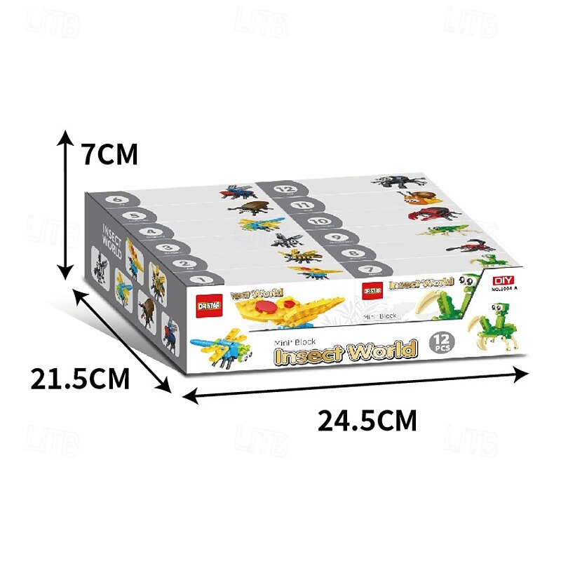 Party Favors for Kids Goodie Bags 12PCS Mini Building Blocks Insect World Animal Building Blocks SetBuilding Sets Stem Toys for Birthday Party GiftGoodie Bags PrizeCake Topper4