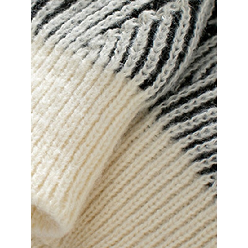 Women's Sweater Casual Soft Geometric Ribbed Crew Neck Knitted Long Sleeve Regular Tops Knit Outdoor Daily Weekend Black Fall Winter 12