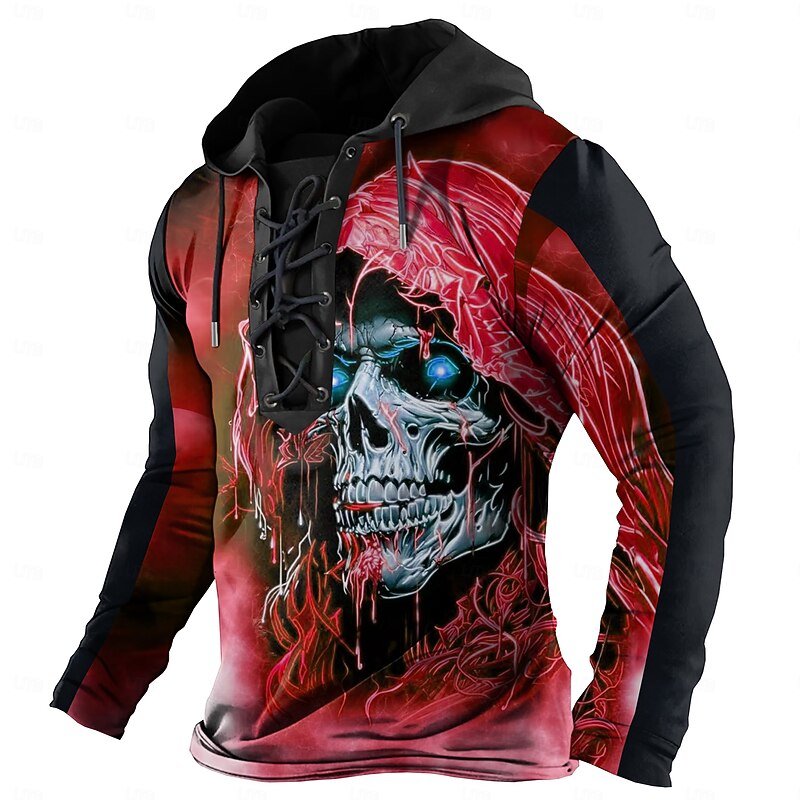 Men's Skull Hoodies Fashion Cool Long Sleeve Hooded Yellow Red Drawstring Fall Winter Designer2