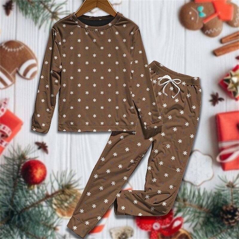 Boys 3D Graphic Snowflake Christmas Pajamas Pajama Sets Tee & Pants Pajama Sets Long Sleeve 3D Print Fall Winter Active Basic Kids 4 years+ Crew Neck Home Daily Regular Fit3