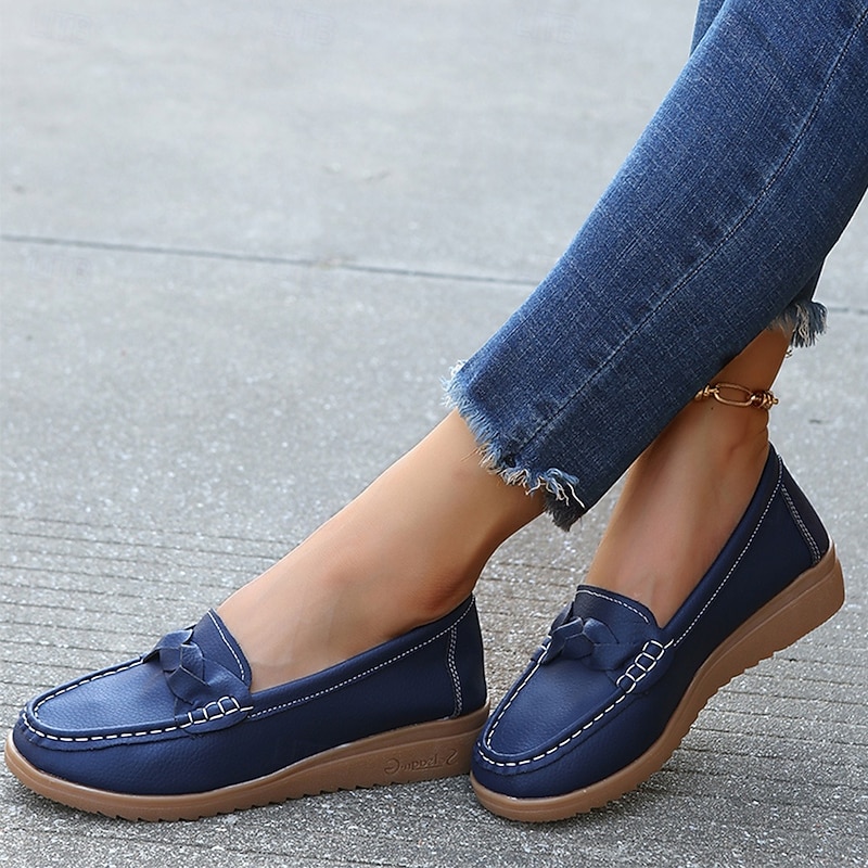 Women's Navy Blue Loafers – Comfortable Slip-On Moccasins with Bow Accent and Non-Slip Sole for Casual Everyday Wear3