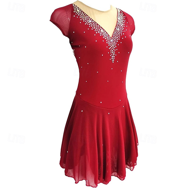 Figure Skating Dress Women's Girls' Ice Skating Dress Blue High Elasticity Training Competition Skating Wear Classic Crystal / Rhinestone Long Sleeve Ice Skating Figure Skating2
