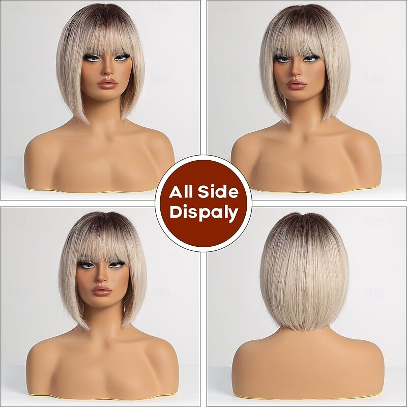 Bob Wig with Bangs Short Bob Wigs for Women Short Heat Resistant Synthetic Wig Natural Looking for Daily Use Party and Cosplay2