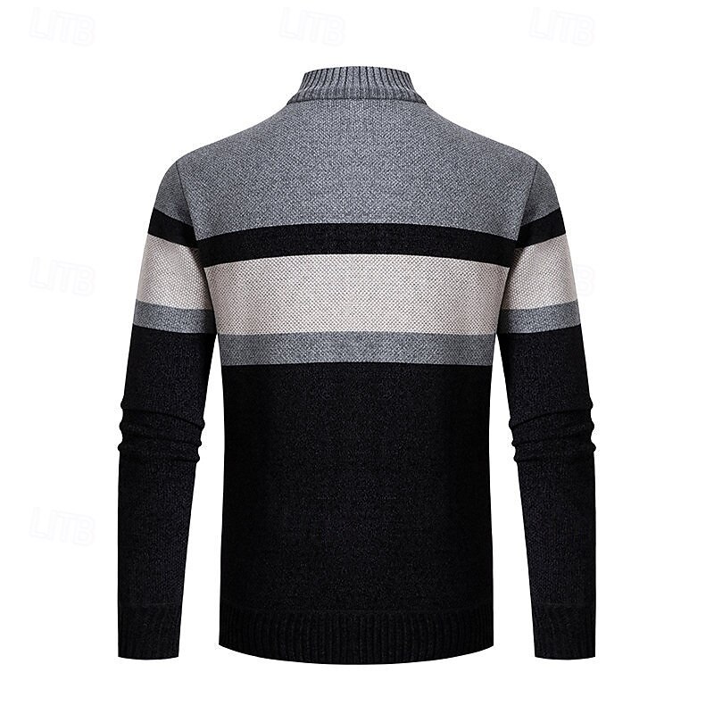 Men's Jacquard Sweater Cardigan Sweater Cropped  Sweater Knit Sweater Ribbed Crochet Knit Regular Knitted Jacquard Plaid / Striped / Chevron / Round Standing Collar Fashion Classic Daily Wear Date2