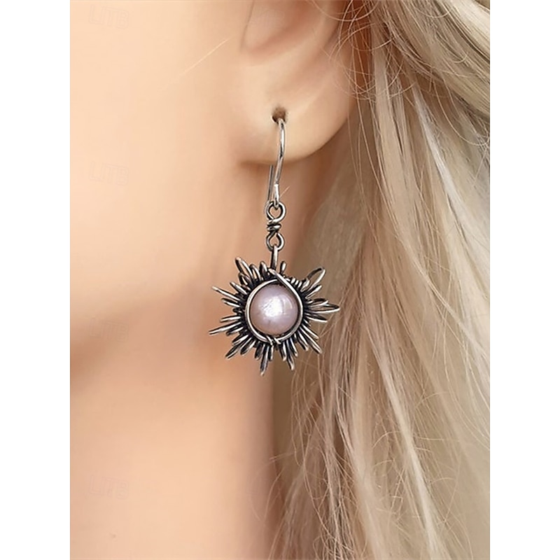 Vintage Sun and Moon Dangle Earrings - Silver-Tone Celestial Jewelry with Pearl and Crystal Accents for Women, Perfect for Boho and Casual Looks3