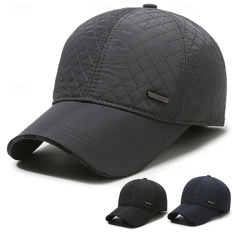 Men's Winter Hats Winter Warm Cap Winter Baseball Cap with Ear Flaps Winter Baseball Cap Black Dark Navy Polyester Adjustable Fashion Modern Contemporary Daily Wear Festival Solid / Plain Color