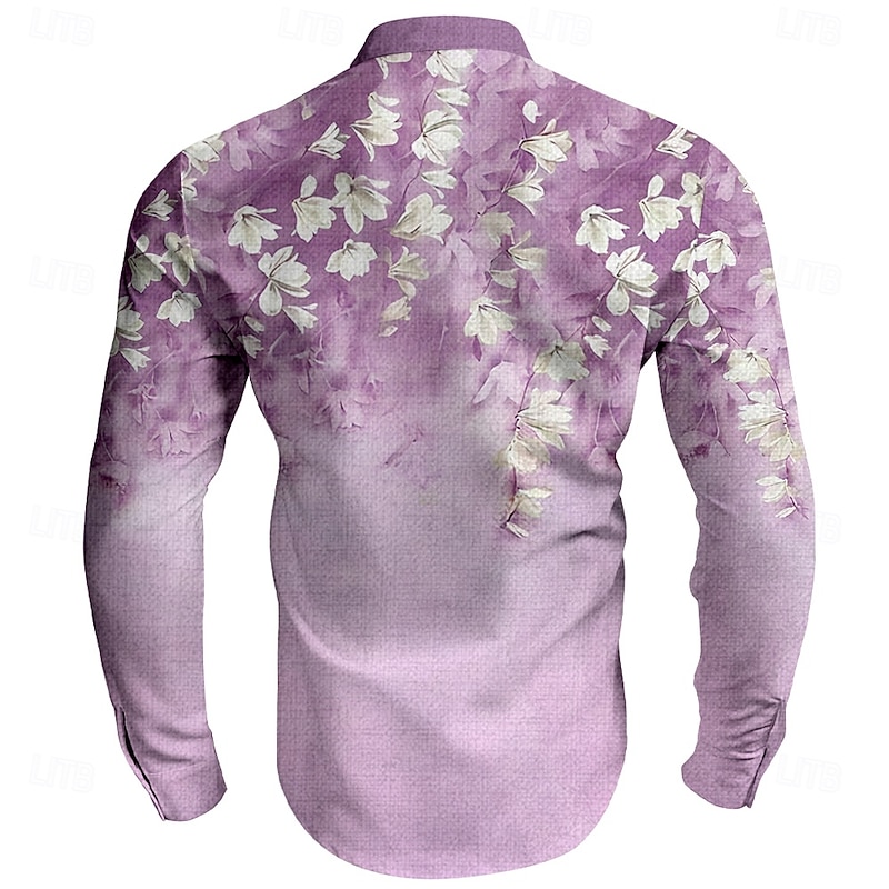 Men's Floral Dress Shirt Button Up Shirt Long Sleeve Hawaiian Casual Vacation Party Evening Wear Daily Summer Spring &  Fall Grandad Collar Band Collar 3D Print Pink Blue Green2