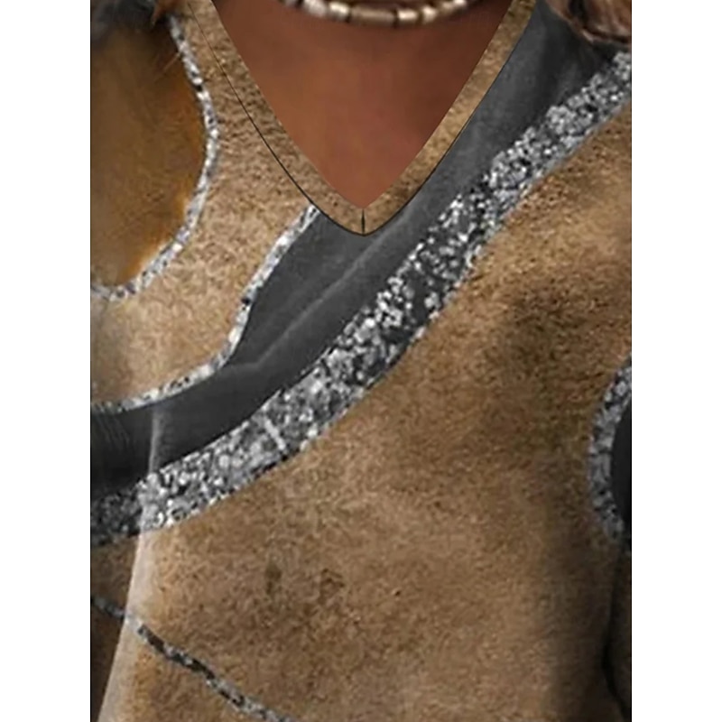 Women's T shirt Long Sleeve V Neck Long Sleeve Tunic Marble Fashion Modern Casual Regular Tops Daily Weekend Print Blue Green Khaki Fall Winter Prefall3