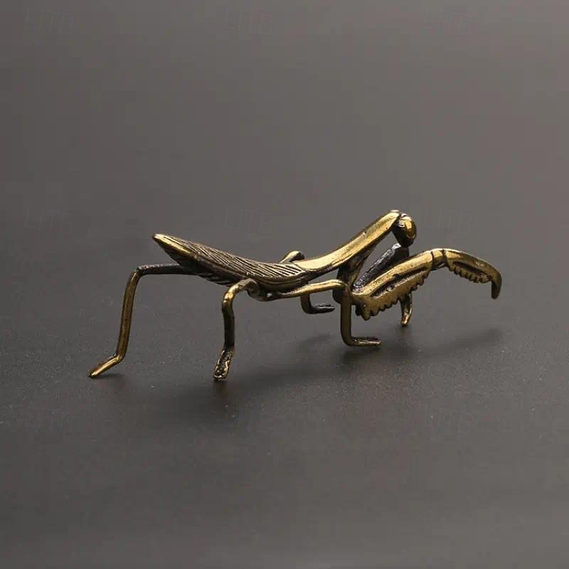Brass Metal Mantis Craft Statue - Intricately Designed Traditional Insect Figurine for Desk Decoration - Whimsical Tea Pet Companion, Elegant Room Decoration, and Unique Home Decor4