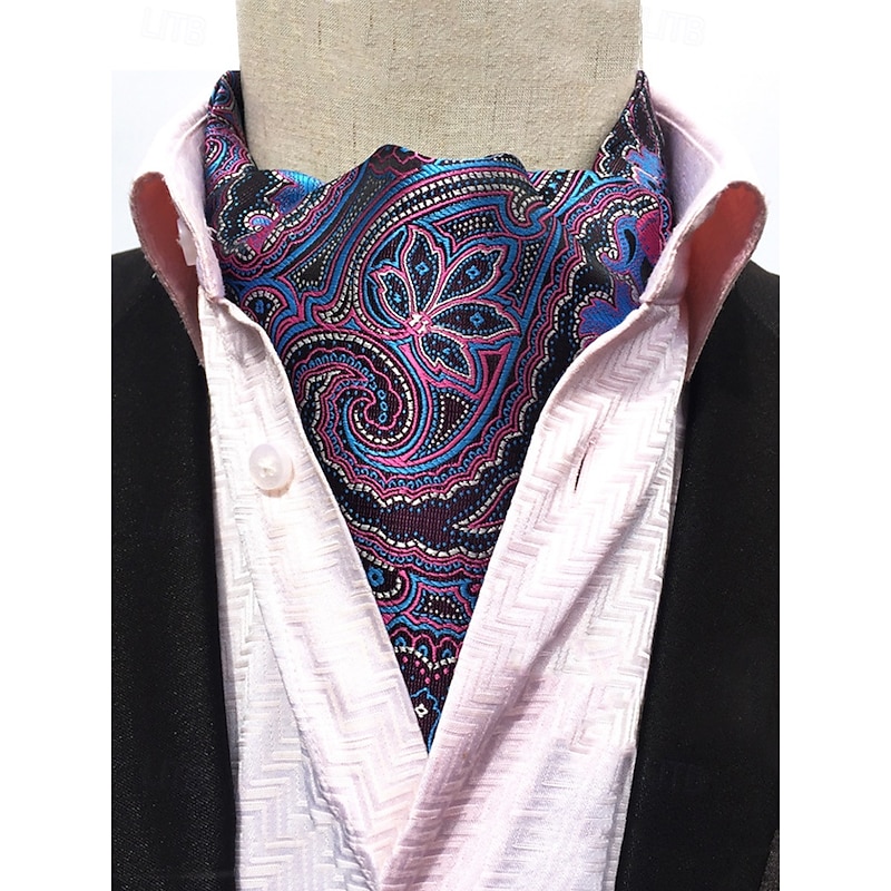 Men's Paisley Ascot Tie - Elegant Faux Silk Cravat for Formal Occasions, Weddings, and Parties - Vintage Floral Pattern Necktie