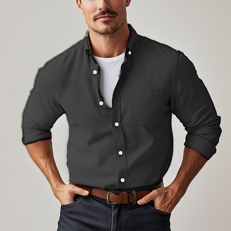 Men's Dress Shirt Button Down Shirt Oxford Shirt Graphic Prints Wedding Party Light Pink Light Blue Black White Long Sleeve Square Neck All Seasons Clothing Apparel Pocket3