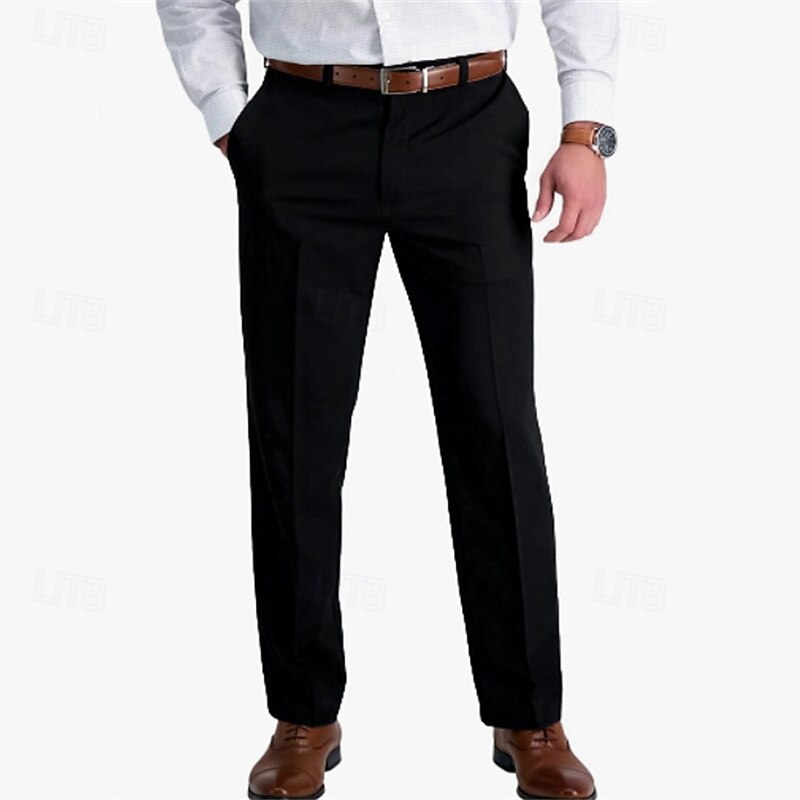 Men's Dress Pants Trousers Suit Pants Pocket Straight Leg Plain Comfort Soft Full Length Wedding Outdoor Business Fashion Streetwear Black White3