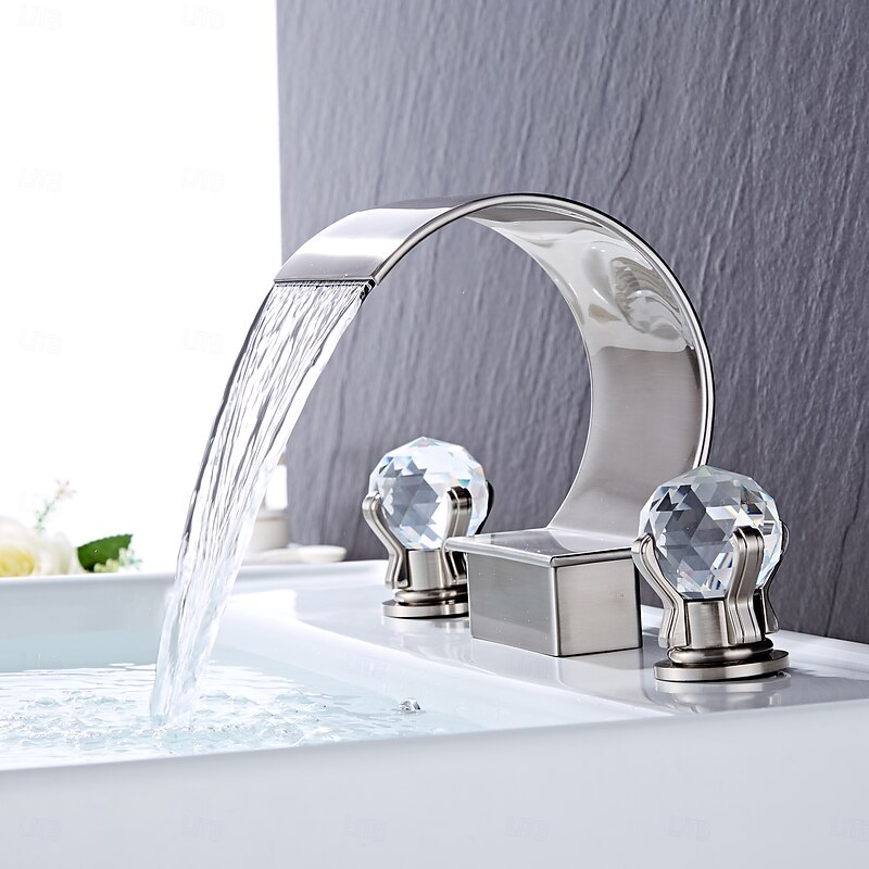Waterfall Bathroom Faucet Widespread Bathroom Faucets for Basin 3 Hole 2 Handle Basin Faucet Modern Faucet for Basin, Basin Mixer Tap Basin Faucet3