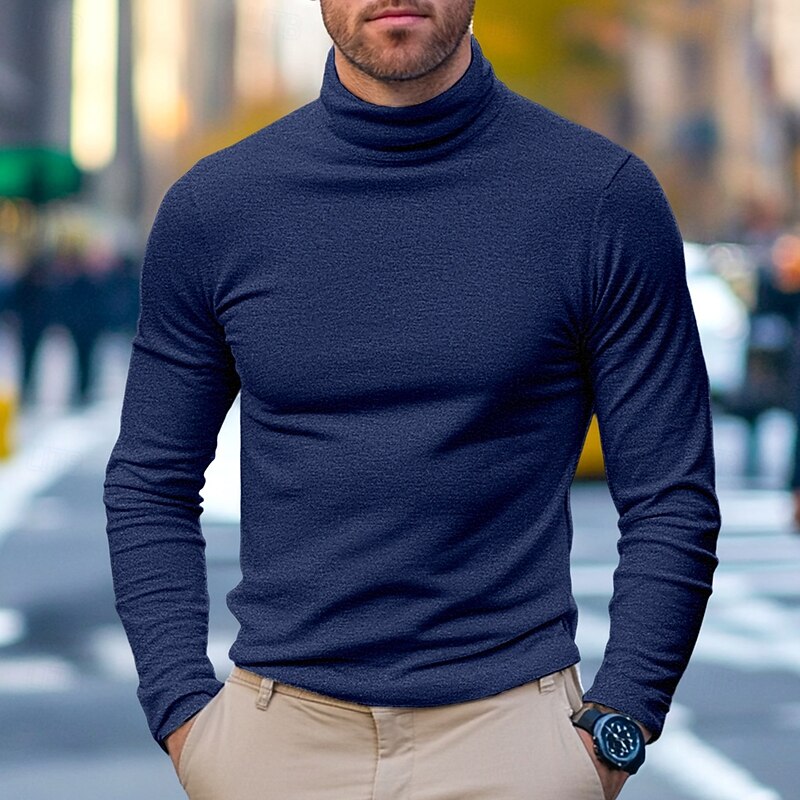 Men's 65% Cotton Mock Turtleneck Tee Top Long Sleeve Shirt Solid Color Turtleneck Formal Outdoor Long Sleeve High Neck Clothing Apparel Daily Casual Street Style2