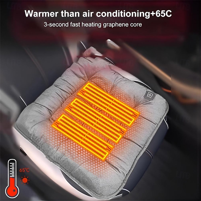 Car Winter Heated Seat Cushion USB Charging Soft Thick Plush 3 Gears Temperature Adjustment Fast Evenly Heating Safe Anti-slip Seat Mat Cushion3