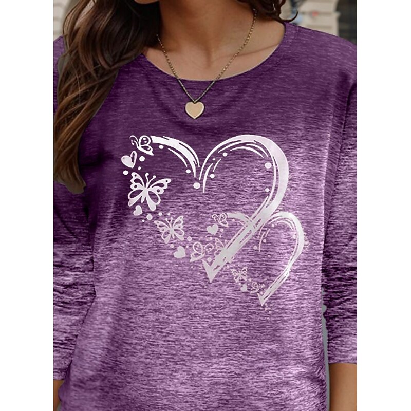Valentine Women's Heart T Shirt Casual Regular Tops  Print Regular Fit Daily Purple Spring Fall3