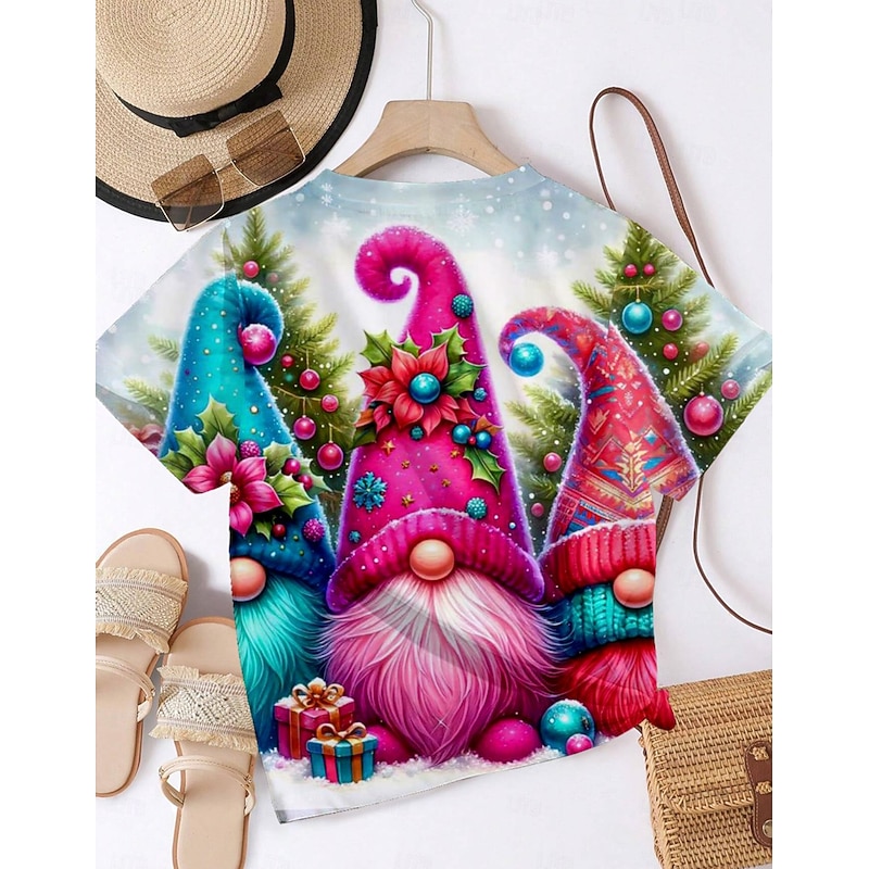 Women's T shirt Christmas New Year Christmas Long Sleeve Pink Spring, Fall, Winter, Summer2