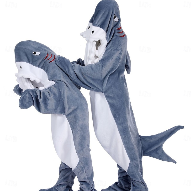 Dinosaur Shark Couples Carnival Costume Kigurumi Pajamas Onesies Kid's Adults' Men's Women's Boys Novelty Funny Costume Theme Party Carnival Mardi Gras Easy Carnival Costume