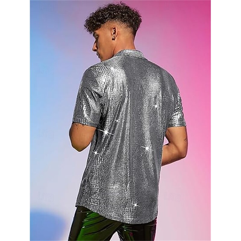 Retro Vintage 1970s 1980s Shirt Disco Shiny Metallic Fancy Dress Men's Carnival Costume Halloween Carnival Performance Party Club Adults' Shirt Spring & Summer4