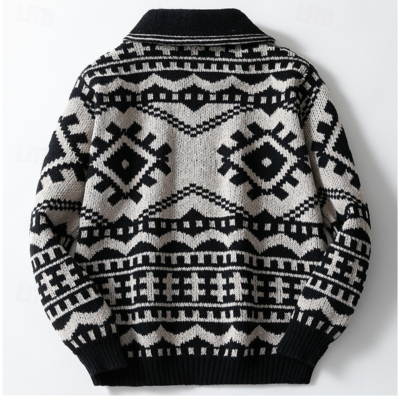 Men's Jacquard Sweater Cardigan Sweater Fair Isle Sweater Christmas Sweaters Cardigan Coat Ribbed Chunky Knit Regular Buttons Knitted Snowflake Shawl Collar Christmas Vintage Daily Wear Date Clothing3