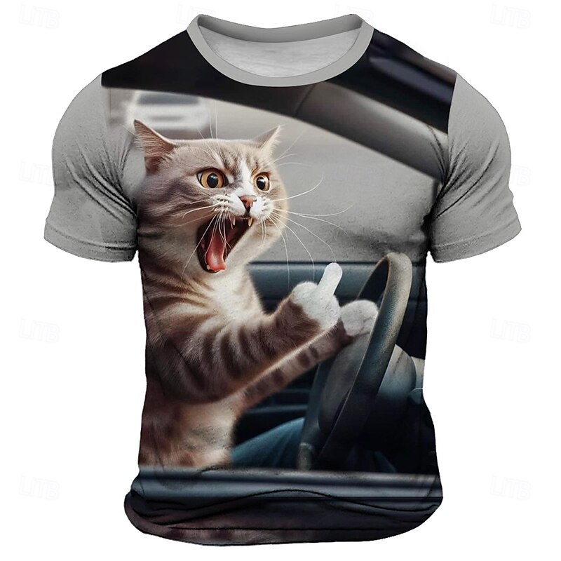 Men's Cat Funny T Shirt Short Sleeve T shirt 3D Print Crew Neck Shirt Fashion Daily Street Daily Black Blue Gray Summer Spring Clothing Apparel S M L XL XXL XXXL