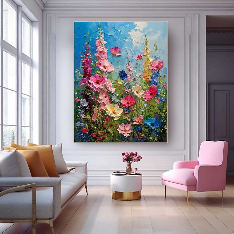 Large Handmade Flower Landscape Oil Painting On Canvas Pastel Floral Painting Spring Flower Scenery Painting Large Wall Art Living Room Decor Handmade Oil Painting pattle knife Tree Oil Painting3