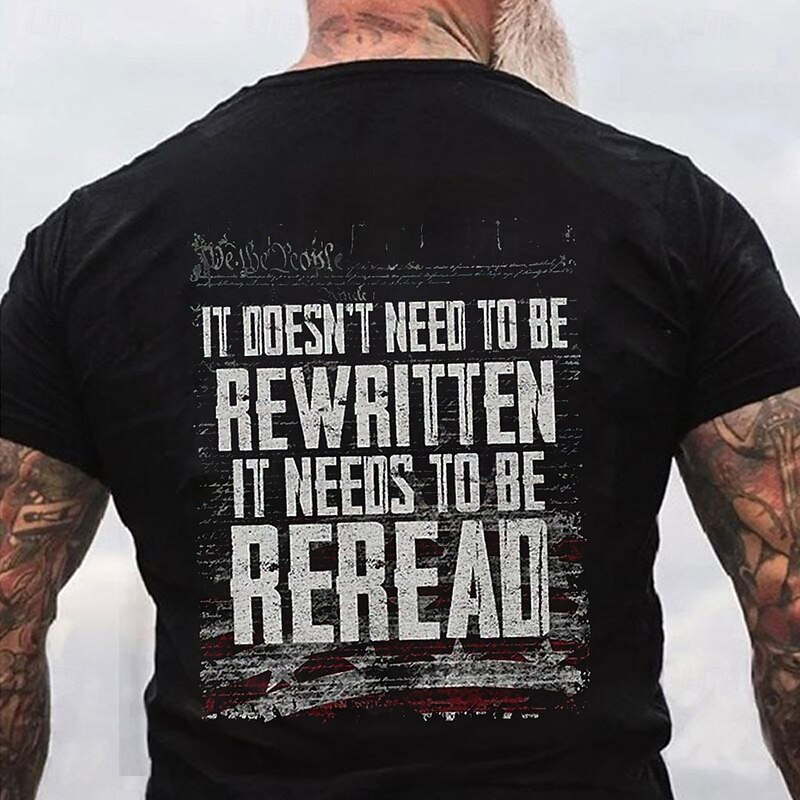 Men's Short Sleeve Graphic T-Shirt - We the People Constitution Reread Patriotic American Flag Tee2