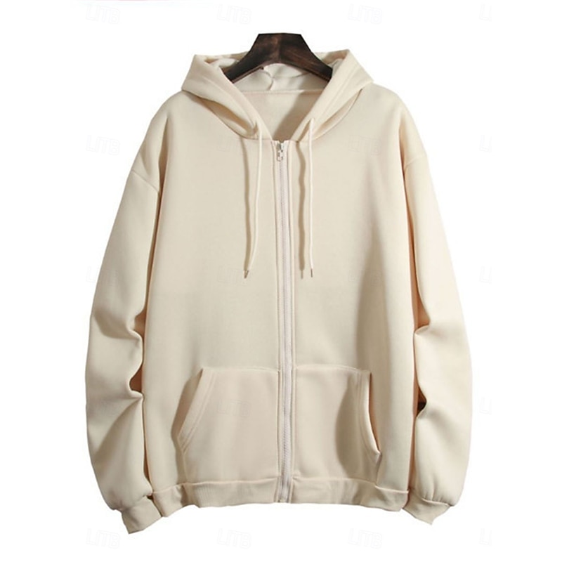Women's Hoodie Sweatshirt Casual Street Dailywear Hoodie Zip Up Front Pocket Long Sleeve Pink Purple Beige Fall Winter3