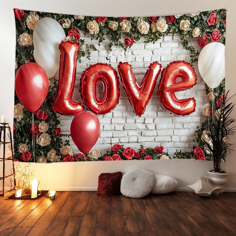Wedding Decorations Backdrop Photograph Wall Hanging Large Tapestry Art Mural Decor Blanket Curtain Home Bedroom Living Room Decoration Love Balloons2