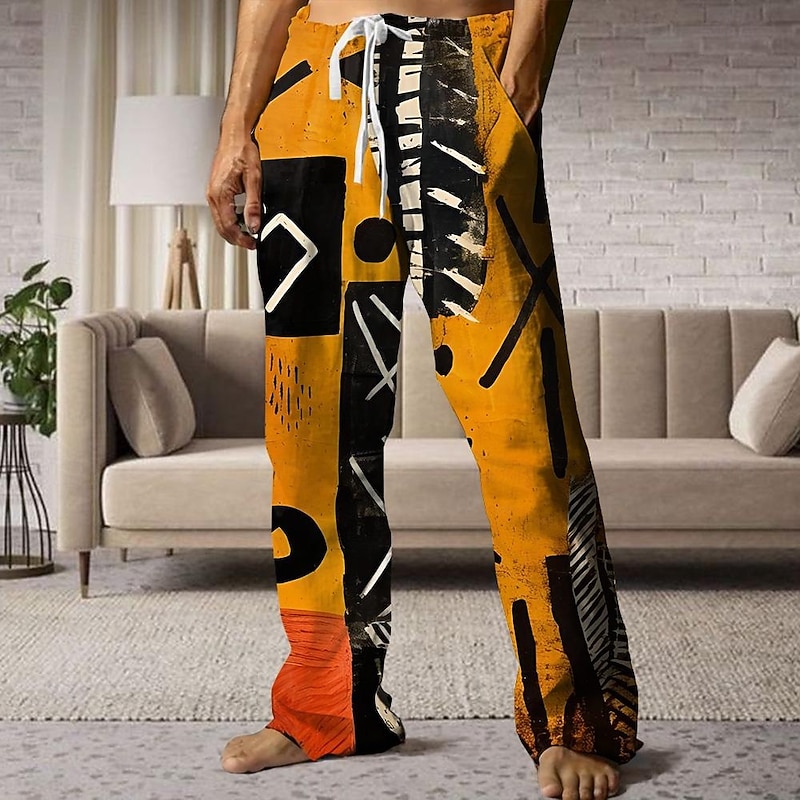 Men's Graphic Pants Trousers Mid Waist Drawstring Elastic Waist Hawaiian Casual Outdoor Holiday Beach Wear Straight Leg Trousers Summer Spring Fall 3D Print Blue Orange Green