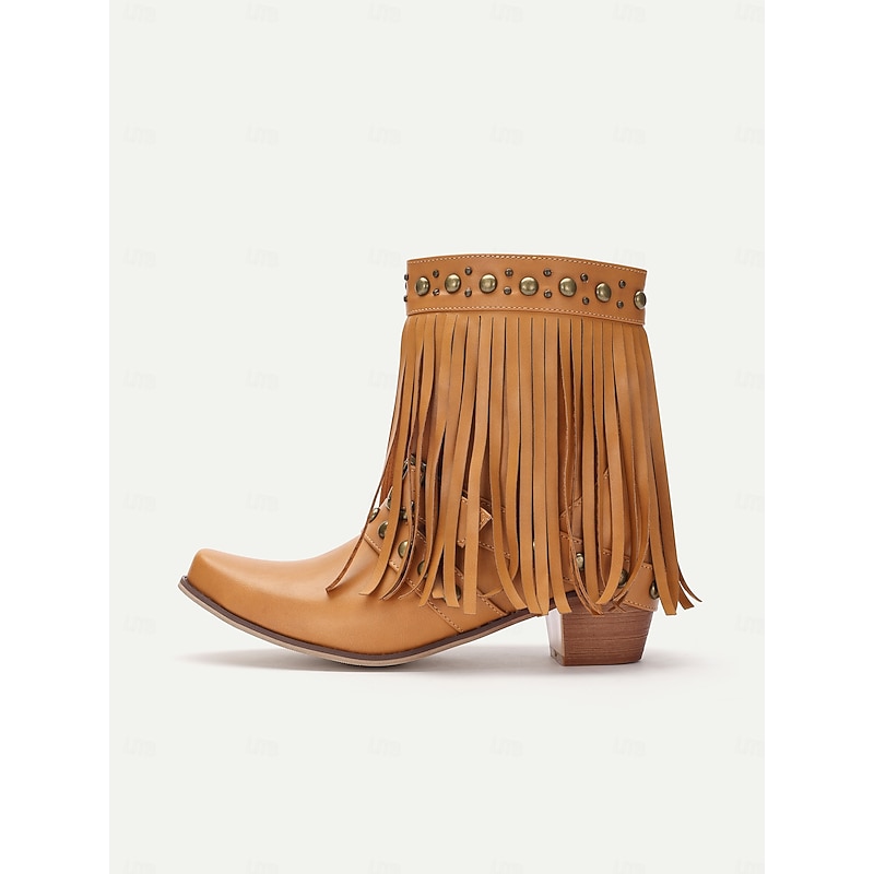 Women's Black Western-Style Ankle Boots with Fringe Detailing and Stud Accents – Trendy Boho-Inspired Footwear for Festivals and Casual Wear4