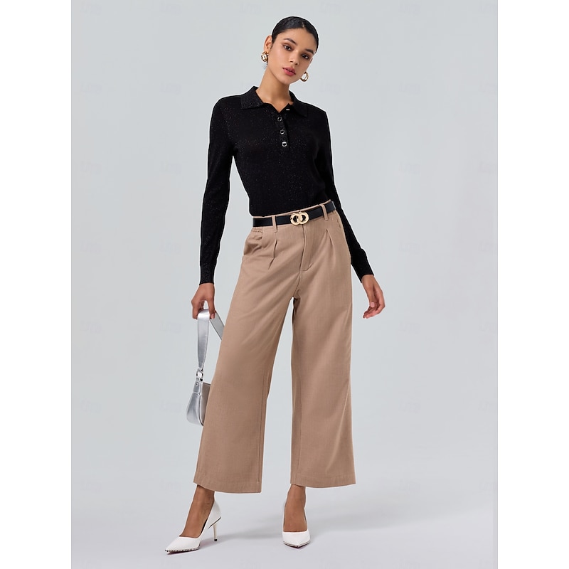 Women's Solid Color Polo Collar Long Sleeve Knit Polo Sweater Minimalist Wool Blend Formal Work Business Daily Spring Fall3