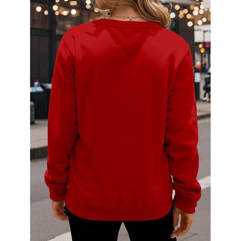 Women's Sweatshirt Casual Polyester Reindeer  Street Dailywear Crew Neck Print Long Sleeve Denim Blue Wine Blue Green Fall Winter2