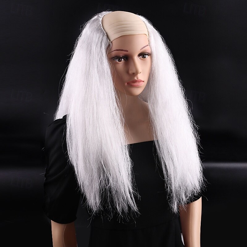 Synthetic Wig Straight With Bangs Machine Made Wig Long White Synthetic Hair Men's White4