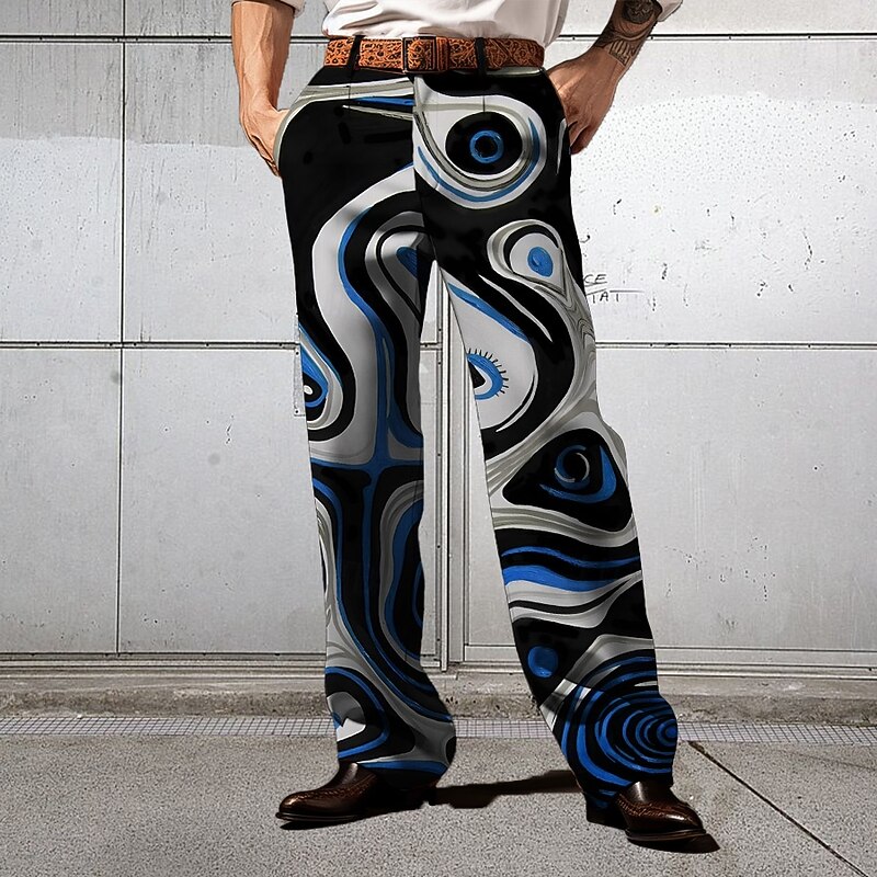 Men's Lines / Waves Dress Pants Mid Waist Casual Outdoor Home Dailywear Zipper Pocket Straight Leg Trousers Summer Spring Fall 3D Print Black Red Blue2