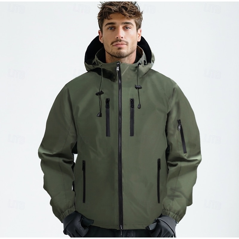 Men's Outdoor Jacket Zipper Pocket Multiple Pockets Spring Fall Winter Solid Color Sports Neutral Hooded Black White Army Green Rose Red Jacket4