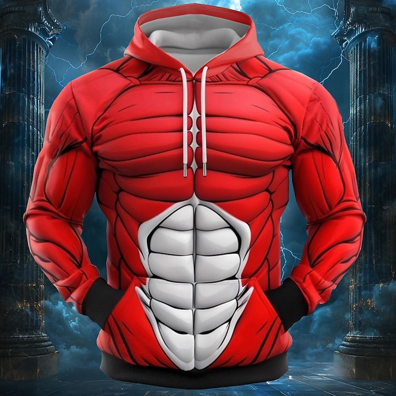 Halloween Men's Muscle Cartoon Hoodies Fashion Daily Long Sleeve Hooded Sports Outdoor Streetwear Red Pocket 3D Print Fall Winter Designer