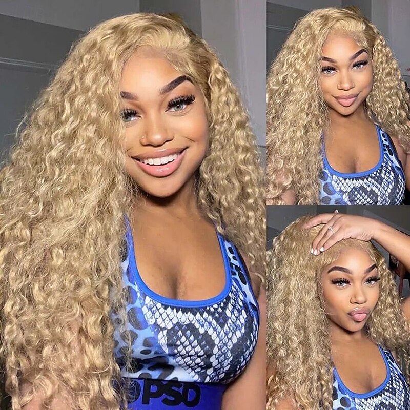 Remy Human Hair 5x5 Closure 13x4 Lace Front Wig Free Part Brazilian Hair Curly Blonde Wig 130% 150% Density with Baby Hair 100% Virgin Glueless Pre-Plucked For Women Long Human Hair Lace Wig4