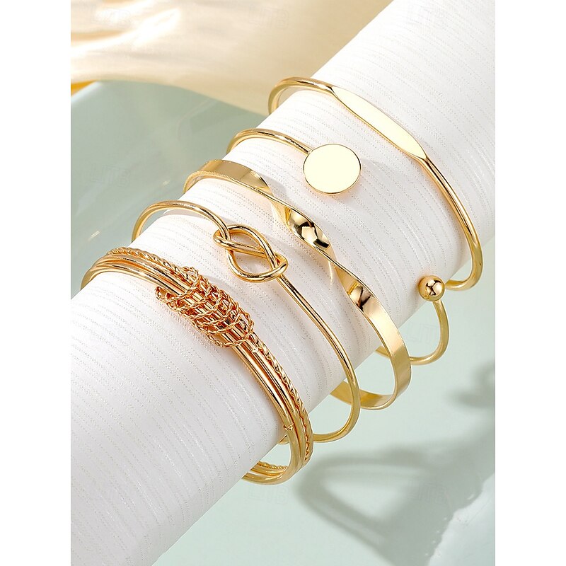 Women's Gold-Tone Bangle Bracelet Set - Minimalist Multi-Layer Design for Casual, Party, and Gift Occasions3
