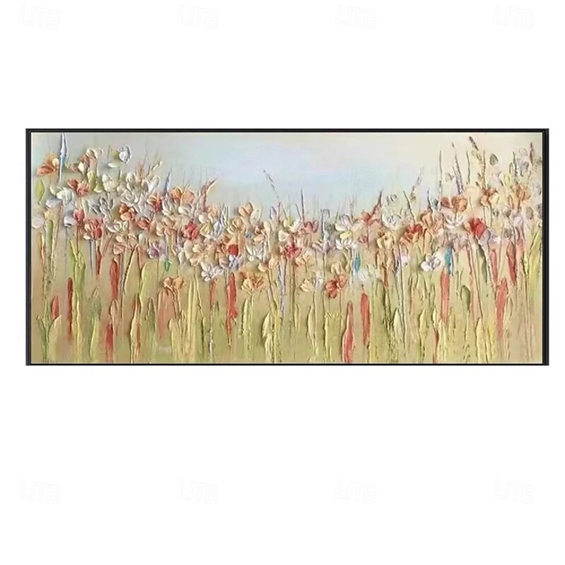 Hand painted Abstract flower Oil Painting On Canvas Golden Leaf Modern Oil Painting Hand Painted Wildflower Field Oil Painting Landscape Wall Art floral painting Large Wall Art For Home Decor3