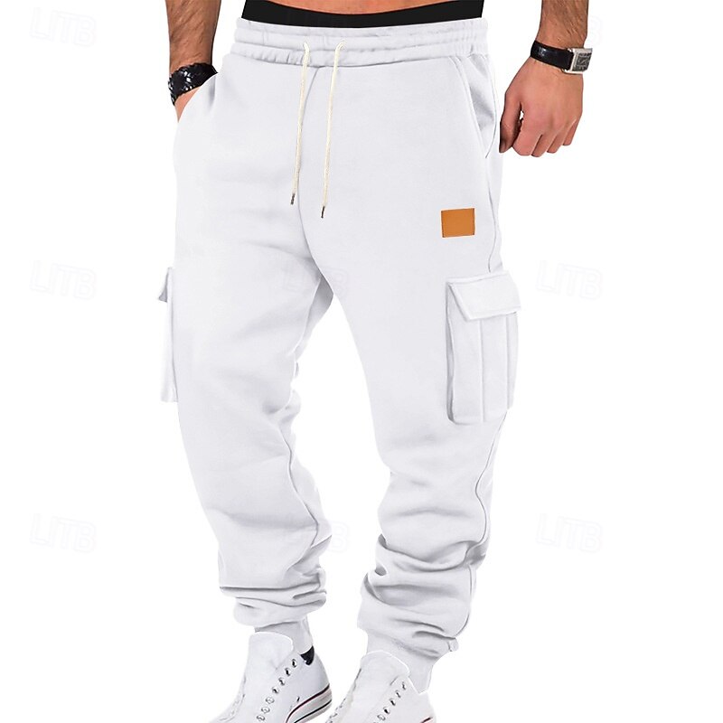 Men's Joggers Trousers Cargo Sweatpants Pocket Drawstring Elastic Waist Plain Comfort Sports Outdoor Daily Fashion Casual Black White Micro-elastic2